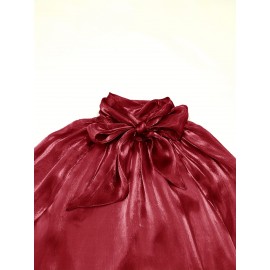 [Laceup Detailing Retro Fashion] Vintage Elegant Women's Blouse - Long Sleeve High Neck Shirt with Tie-Front Detail, All-Season Formal & Everyday Blouse for Office, Parties, Casual Outfits - Women's Clothing, Party Attire, Laceup Detailing, Office Attire, Retro Fashion