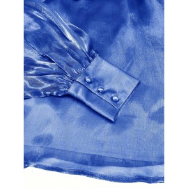 [Laceup Detailing Retro Fashion] Vintage Elegant Women's Blouse - Long Sleeve High Neck Shirt with Tie-Front Detail, All-Season Formal & Everyday Blouse for Office, Parties, Casual Outfits - Women's Clothing, Party Attire, Laceup Detailing, Office Attire, Retro Fashion