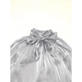 [Laceup Detailing Retro Fashion] Vintage Elegant Women's Blouse - Long Sleeve High Neck Shirt with Tie-Front Detail, All-Season Formal & Everyday Blouse for Office, Parties, Casual Outfits - Women's Clothing, Party Attire, Laceup Detailing, Office Attire, Retro Fashion