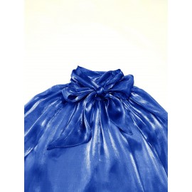 [Laceup Detailing Retro Fashion] Vintage Elegant Women's Blouse - Long Sleeve High Neck Shirt with Tie-Front Detail, All-Season Formal & Everyday Blouse for Office, Parties, Casual Outfits - Women's Clothing, Party Attire, Laceup Detailing, Office Attire, Retro Fashion