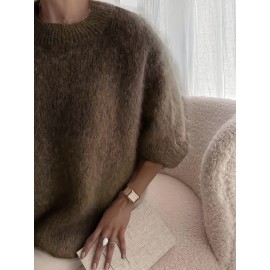 Women'S Soft Plush Sweater - Thick Winter Pullover Sweater, Cozy Sweater for Fall/Winter, Everyday & Formal Outfits - Women'S Sweater for Women - Elegant Sweater, Winter Sweater, Fall Fashion, Round Neckline, Stylish Knitwear, Fashion Lovers