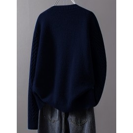 Women'S Vintage Cable Cardigan - Navy Button-Front Sweater with Ribbed Collar, Long Sleeve Casual Open Front Sweater for Spring/Fall, Office, Party