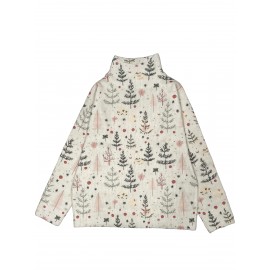 [Elegant High-Neck Sweater] Soft Beige, Women's Elegant High-Neck Sweater with Tree Print | Long Sleeve, All-Season Wear, Perfect for Casual or Chic Outfits, Versatile Clothing | Chic Knitwear | Texture