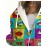 Women's 80s 90s Retro Pop Art Hooded Jacket - Full-Zip H-Line Winter Coat with Lips, Music Notes & Cassette Tapes Print, 3D All-Over Retro Design, Machine Washable Casual Themed Party Outfit (Vibrant 80s/90s Style)