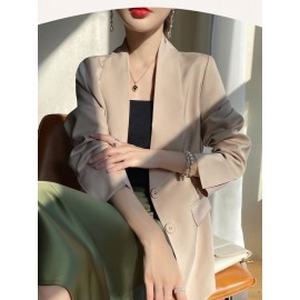Plus Size - Women'S Luxury -Like Satin Loose-Fitting Suit Jacket - Thin Design Professional High-End Tailored Blazer, Solid Color Elegant Office & Formal Wear, Spring/Autumn Versatile Outerwear for Business, Weddings, Semi-Formal Events - Women'S Fa