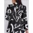 Plus Size, Women's Plus Size Abstract Line Art Blazer - & Notch Collar Jacket, H-Line Silhouette with Single-Breasted Button Closure, White & Black, for Office, Semi-Formal & Casual Attire - Elegant & Tailored (Machine Washable)