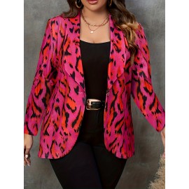 Plus Size, One Piece Autumn/Winter Plus Size Color Block Women's Leopard Print Lapel Long Sleeve Button Front Casual Fashion Coat