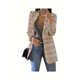 Plus Size - Plus Size, Women'S Plus Size Blazer Jacket - Vintage Red/Black/Plaid, Not See-Through Fabric, Front Opening Long Sleeve Cardigan Coat for Office, Party, Everyday - Sizes L-3XL (Curvy Women Fit) - Spring/Fall Outerwear, Party Outfit, Fall Wardrobe, Slim Fit, Durable Material, Quality Stitching, Stylish Coatigan, Women Blazer, Red Blazer For Women Plus Size, Women Plus Leopard Blazer With Pix Fur, Plus Size Blazer For Curvy Women, Business Casual Women Plus Size