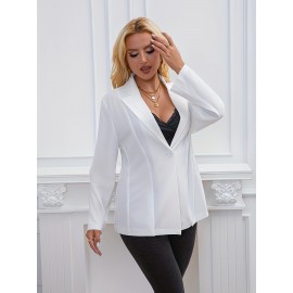 Plus Size, 's Plus Size Elegant White Blazer Jacket - Collar Structured Tailored Suit Coat, Machine Washable Large Business Coat for Professional Workwear, Weddings & Formal Events (No Stretch, Spring/Fall)