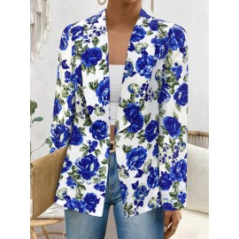 Plus Size, Plus Size Women's Long Sleeve Suit Jacket- Blue Rose Print, Stylish Fall/Winter Fashion for Parties, Art Exhibits, Holidays, and Smart Casual Wear, Plus Size Suit Jacket for Women, Suits for Women Plus Size, Plus Size Jackets for Women Plus Size, Plus Size Jackets for Women  Plus Size Suits for Women Plus Size, Art Event Attire, Holiday Fashion, Elegant Suit, Floral Print Jacket, Durable Fabric, Comfortable Fit, Printed Jacket, Women's Blazer, Office Professionals,