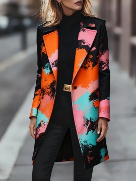 Plus Size, Plus Size Women's Elegant Oversized Longline Blazer Jacket - Single-Button Collar, H-Line Silhouette Short/Sleeve or Long Sleeve, All-Season Work to Wedding Coat, Machine Washable Black Suit Outerwear (No Belt)