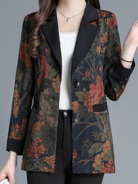 Plus Size, Scacto Women's Vintage Floral print Blazer Jacket - Elegant Lapel Collar & Belted Waist, Single-Button Front, Dropped Shoulder - Winter Formal Party Wedding Attire, Hand Washable Statement Piece for Special Occasions